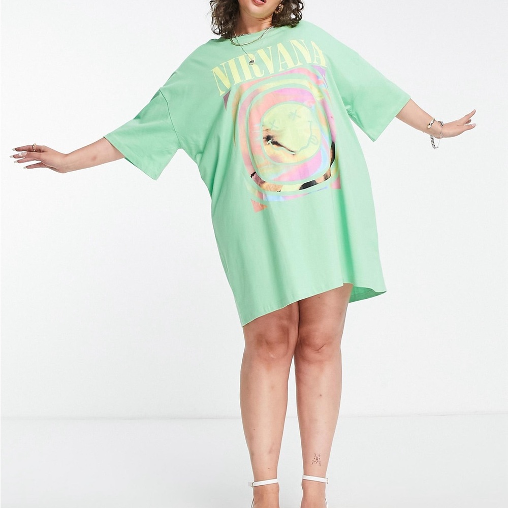 ASOS DESIGN Curve oversized T-shirt dress with Nirvana print